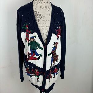 Vintage Susan Bristol Cardigan Sweater-Skaters Appliqué design-woman’s Large